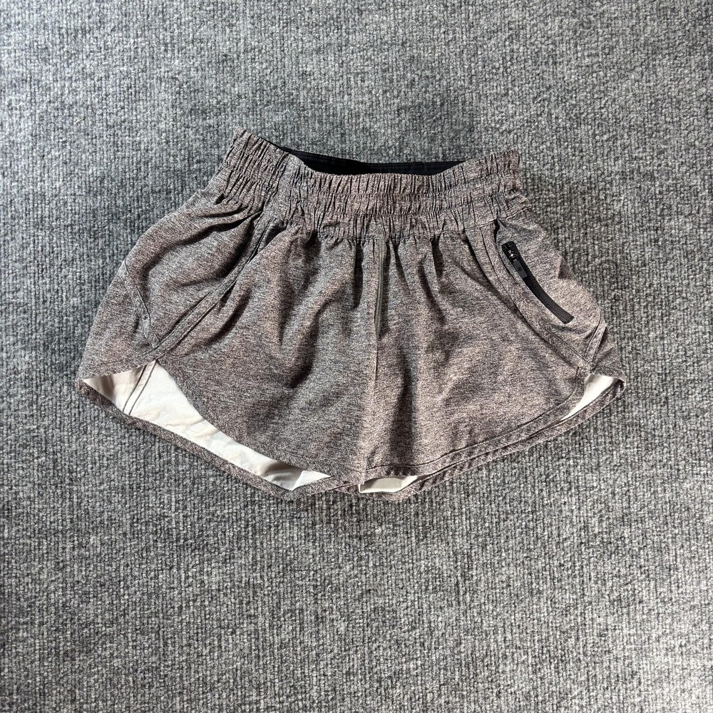 Lululemon Shorts Womens 4 Gray Lined Running Athletic Elastic Waist‎ Zip Pocket